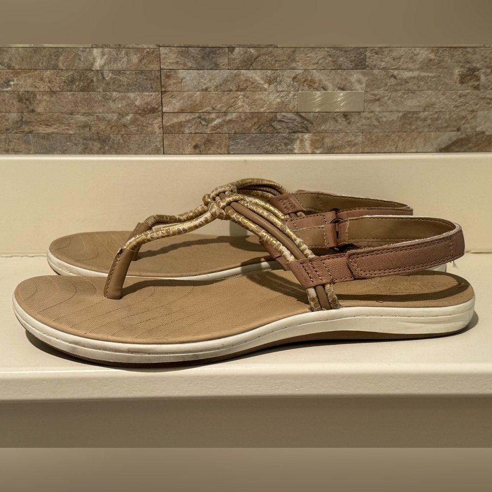 Sperry Baitfish Flip Flop Sandals with Backstrap Tan Gold Ivory Size 8